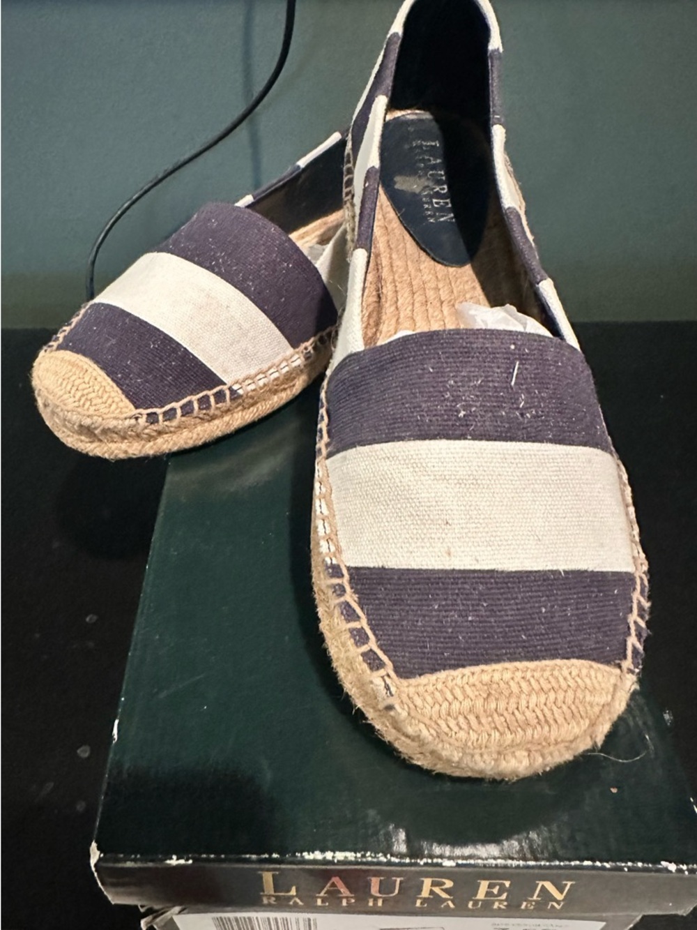 Lauren Ralph Lauren Damian navy and white striped espadrilles size 7.5